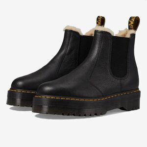 Dr. Martens black leather platform Chelsea boot fur lined 6